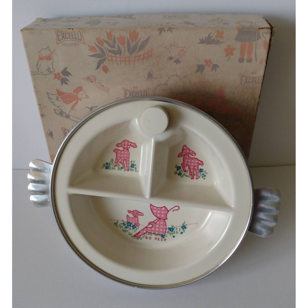 Little Bo Peep Pink Vintage Baby Food Warming Dish Divided Thermal Hot Water Box